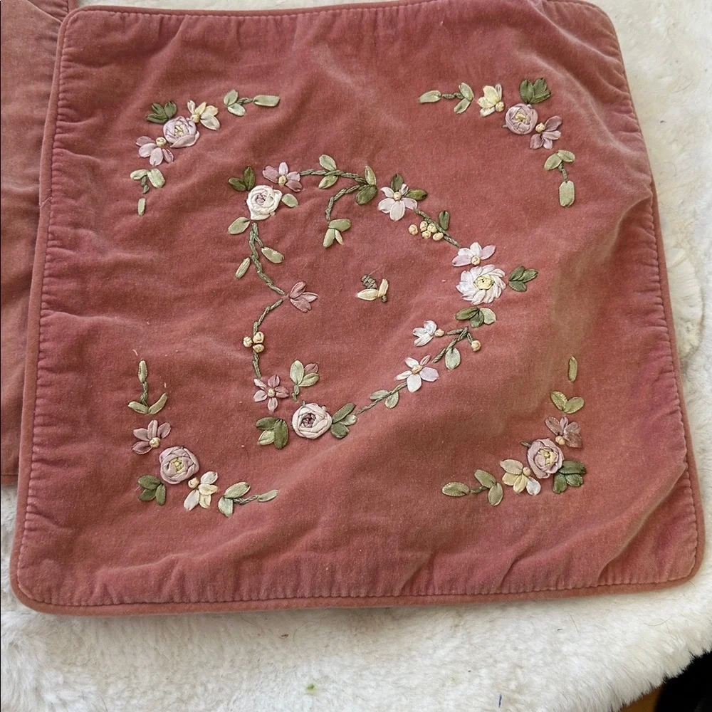Velvet blush mauve embroidered floral pillow covers set of 2